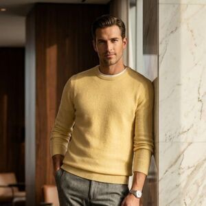 SUITSUPPLY Yellow Pure Wool Long Sleeve Pullover Crewneck Sweater   Mens Size XL